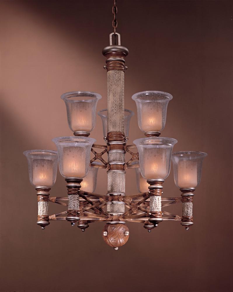 Nine Light Wood Up Chandelier