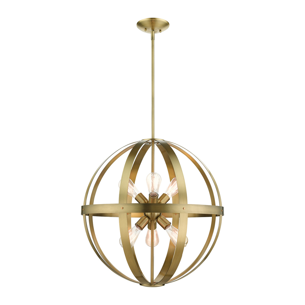 6 Lt Antique Brass Pendant Chandelier