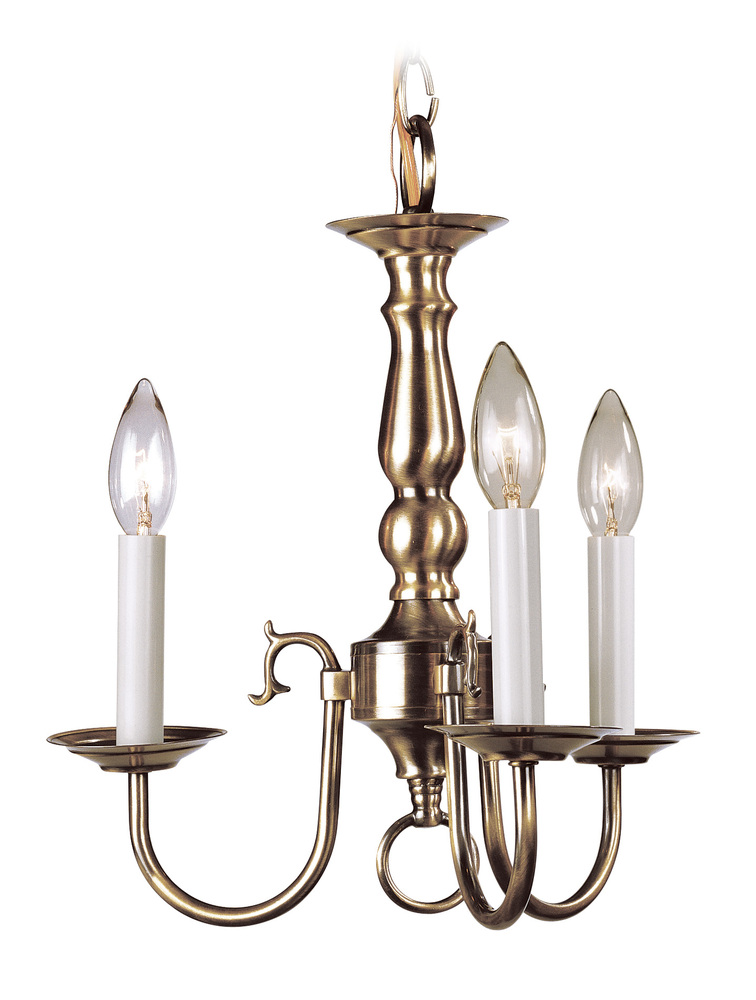 3 Light Antique Brass Mini Chandelier