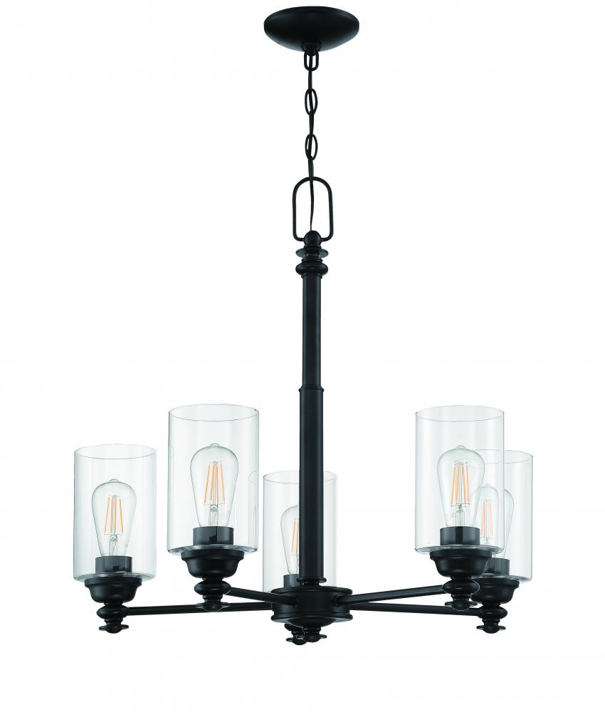 Dardyn 5 Light Chandelier in Flat Black (Clear Glass)