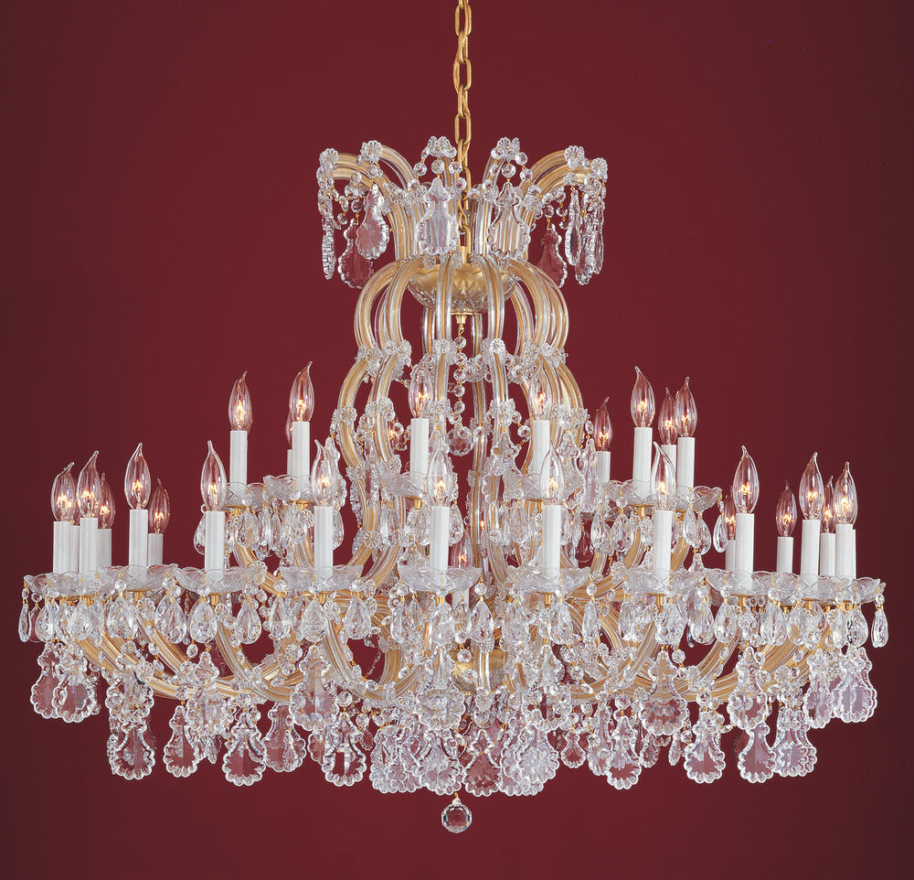 37 Light Gold Crystal Chandelier Draped In Clear Spectra Crystal