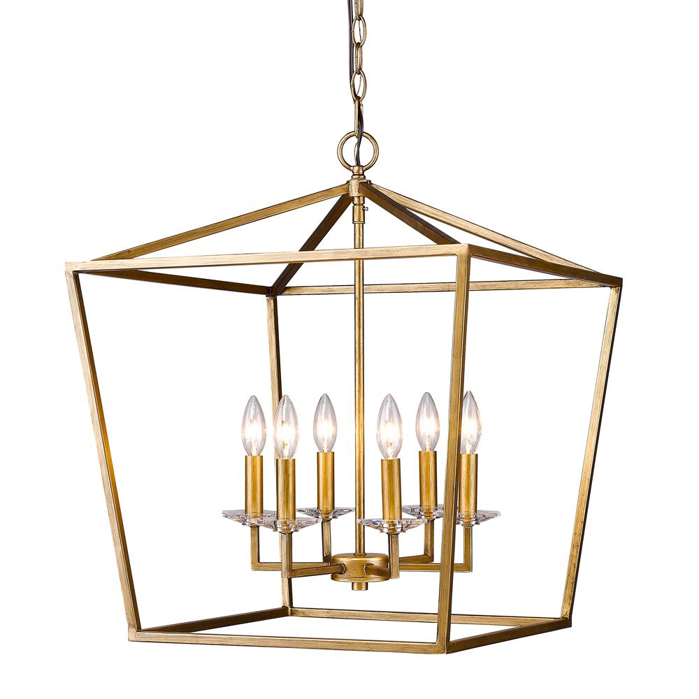 Kennedy Indoor 6-Light Pendant W/Crystal Bobeches In Antique Gold