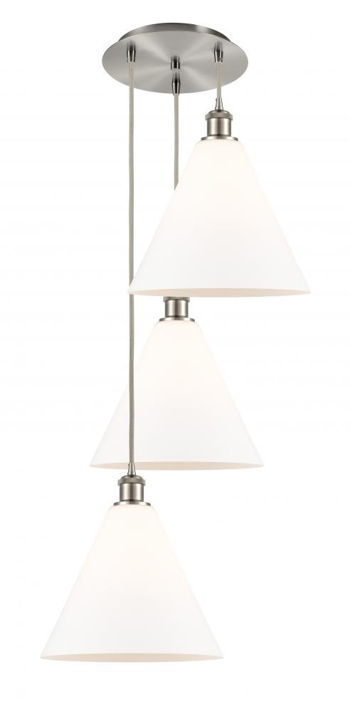 Berkshire - 3 Light - 19 inch - Brushed Satin Nickel - Cord Hung - Multi Pendant