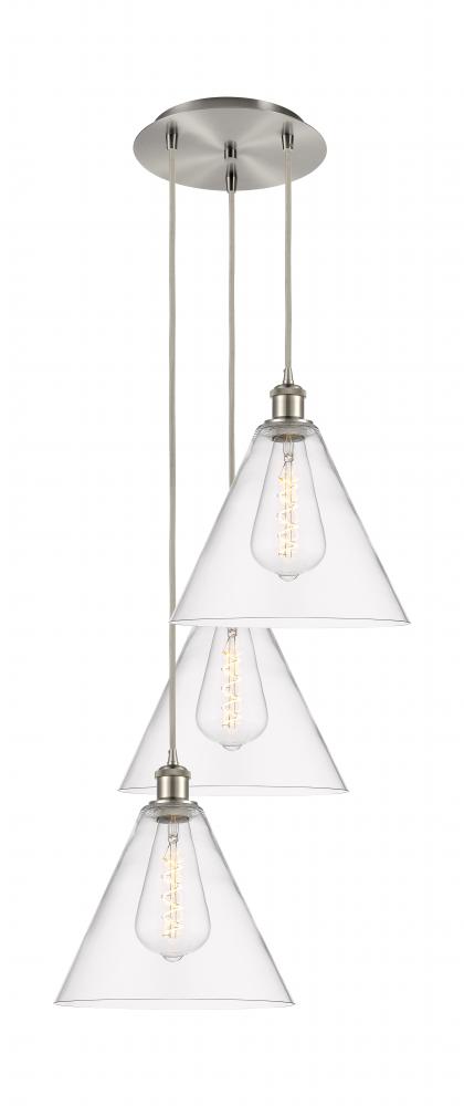 Berkshire - 3 Light - 19 inch - Brushed Satin Nickel - Cord Hung - Multi Pendant