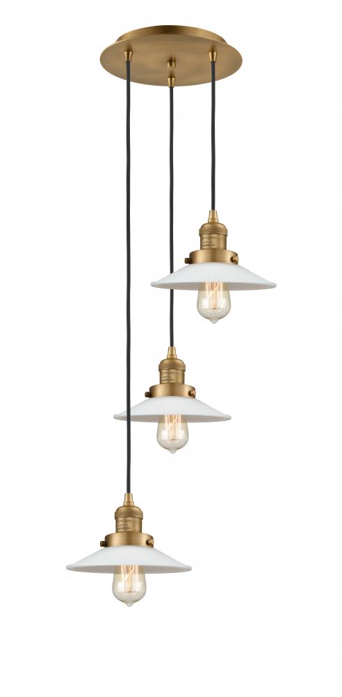 Halophane - 3 Light - 16 inch - Brushed Brass - Cord hung - Multi Pendant