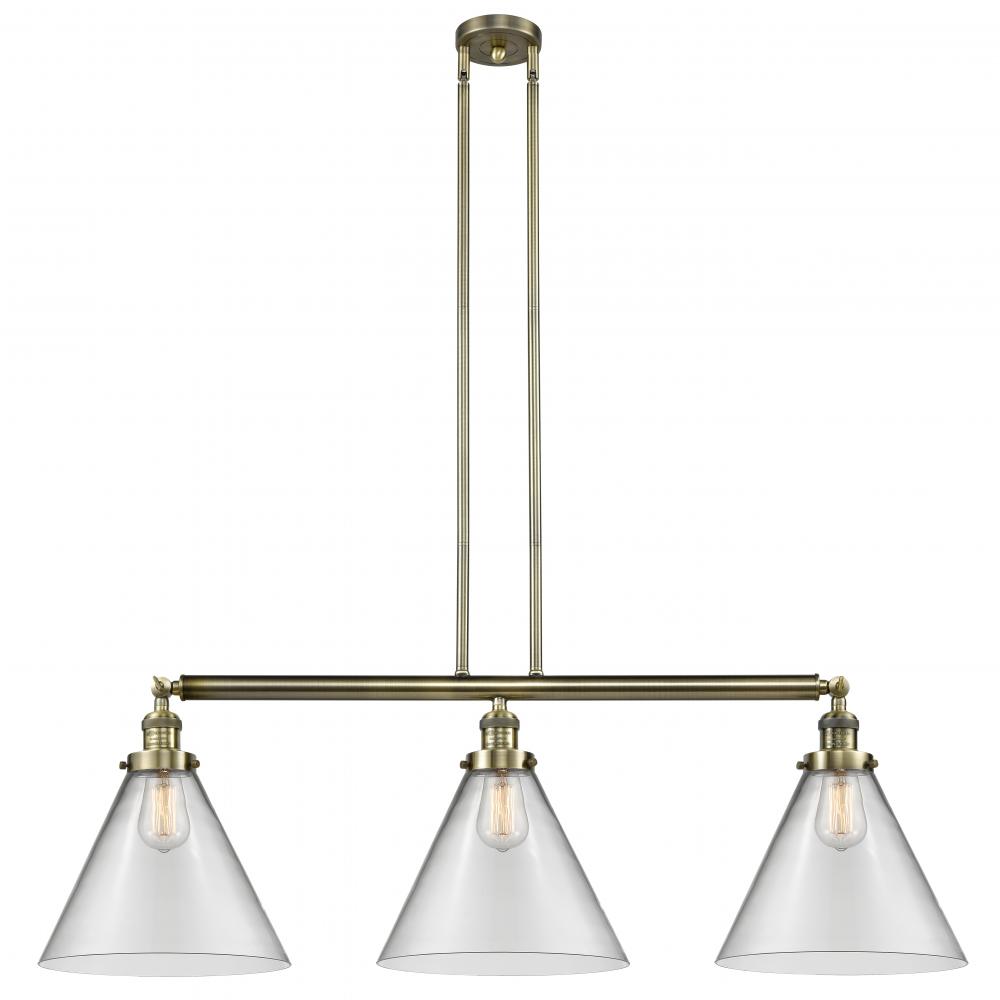 Cone - 3 Light - 44 inch - Antique Brass - Stem Hung - Adjustable Island Light