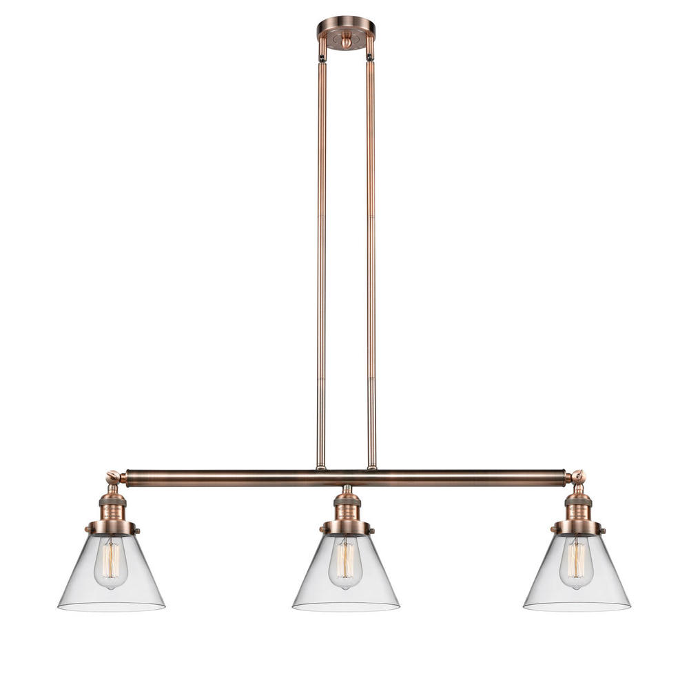 Cone - 3 Light - 40 inch - Antique Copper - Stem Hung - Island Light