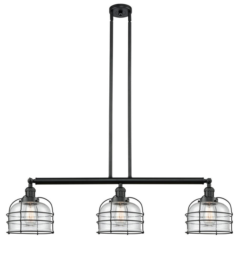 Bell Cage - 3 Light - 42 inch - Matte Black - Stem Hung - Adjustable Island Light