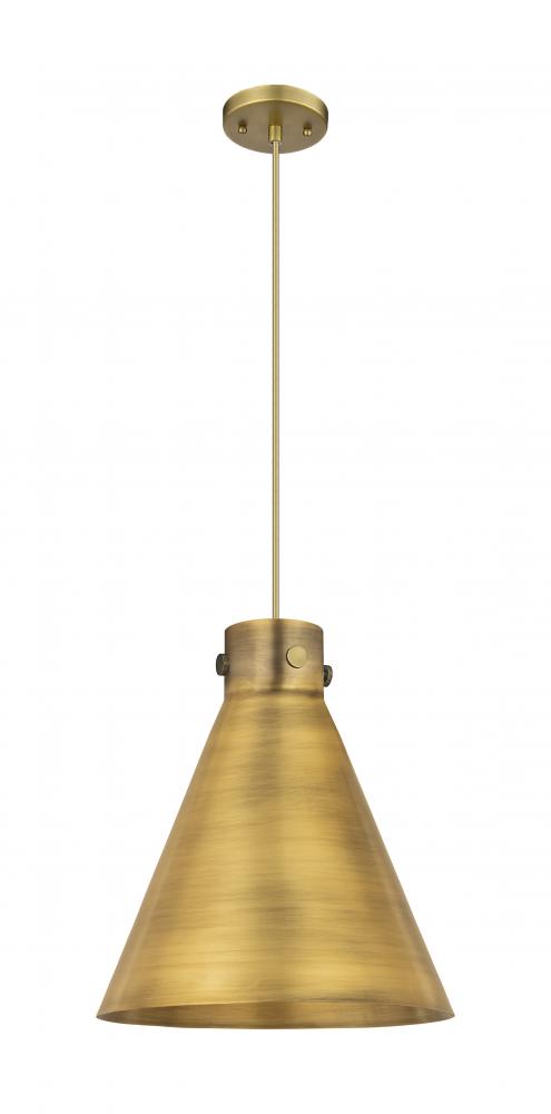 Newton Cone - 1 Light - 14 inch - Brushed Brass - Cord hung - Pendant