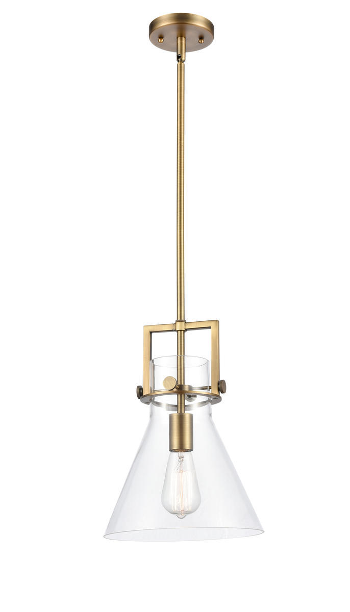 Newton Cone - 1 Light - 10 inch - Brushed Brass - Stem Hung - Mini Pendant