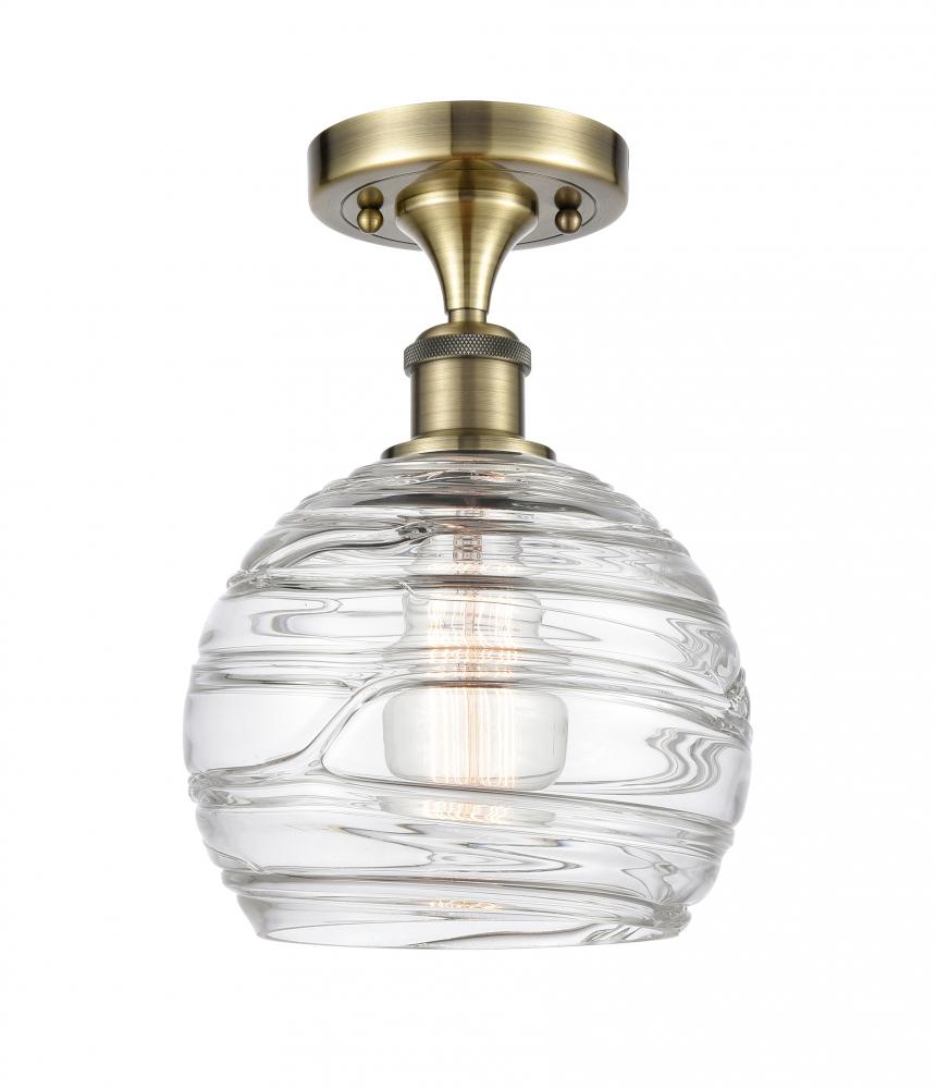 Athens Deco Swirl - 1 Light - 8 inch - Antique Brass - Semi-Flush Mount