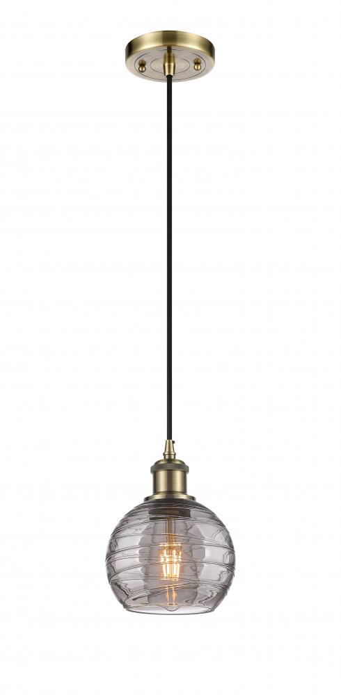 Athens Deco Swirl - 1 Light - 6 inch - Antique Brass - Cord hung - Mini Pendant