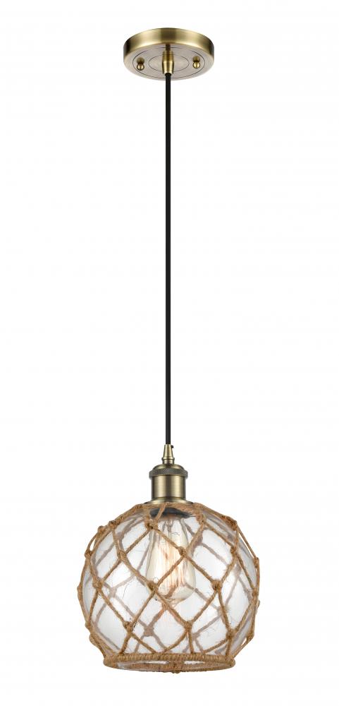 Farmhouse Rope - 1 Light - 8 inch - Antique Brass - Cord hung - Mini Pendant