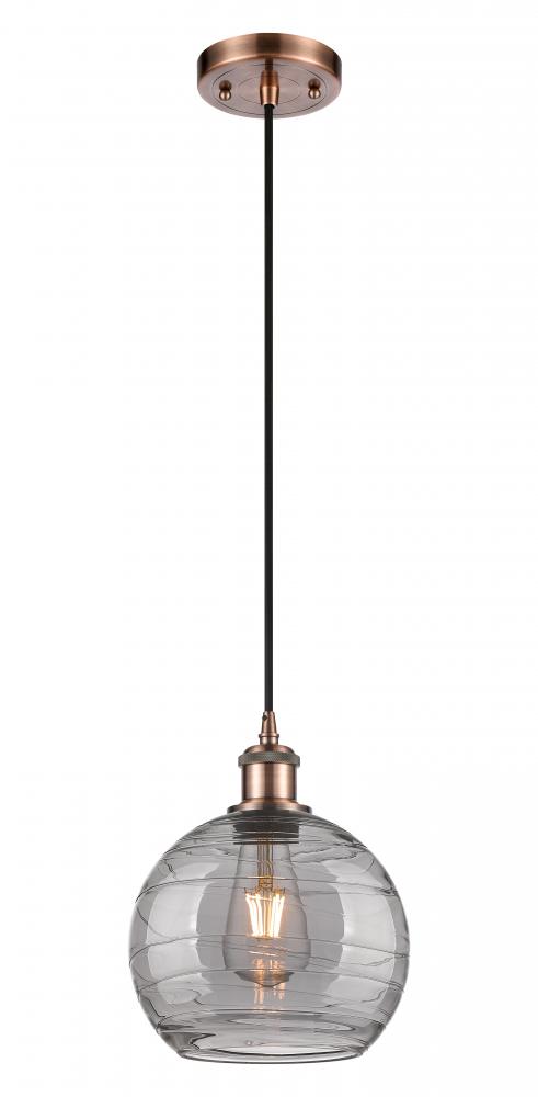 Athens Deco Swirl - 1 Light - 8 inch - Antique Copper - Cord hung - Mini Pendant