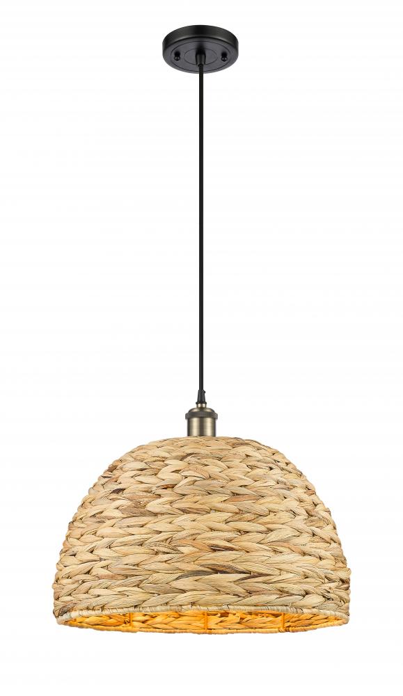 Woven Rattan - 1 Light - 16 inch - Black Antique Brass - Mini Pendant