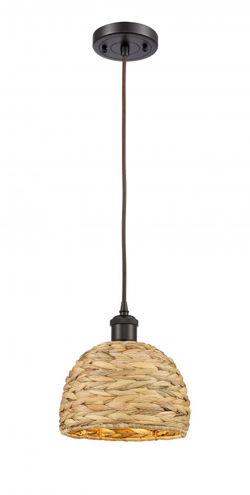 Woven Rattan - 1 Light - 8 inch - Oil Rubbed Bronze - Mini Pendant