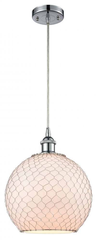 Farmhouse Chicken Wire - 1 Light - 10 inch - Polished Chrome - Cord hung - Mini Pendant