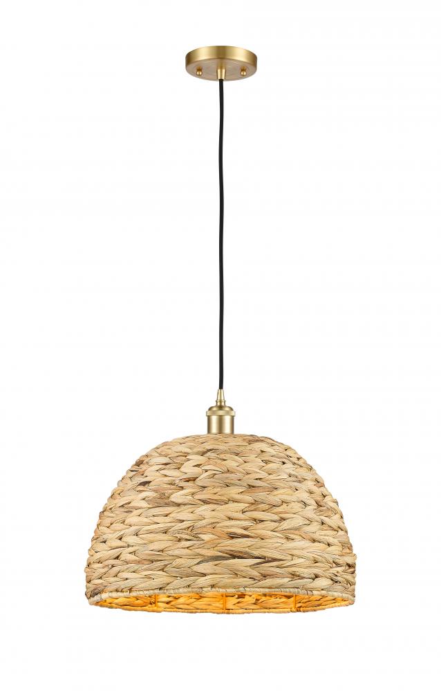 Woven Rattan - 1 Light - 16 inch - Satin Gold - Mini Pendant