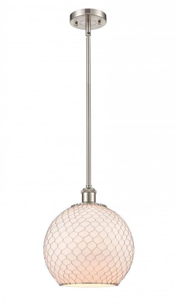 Farmhouse Chicken Wire - 1 Light - 10 inch - Brushed Satin Nickel - Mini Pendant