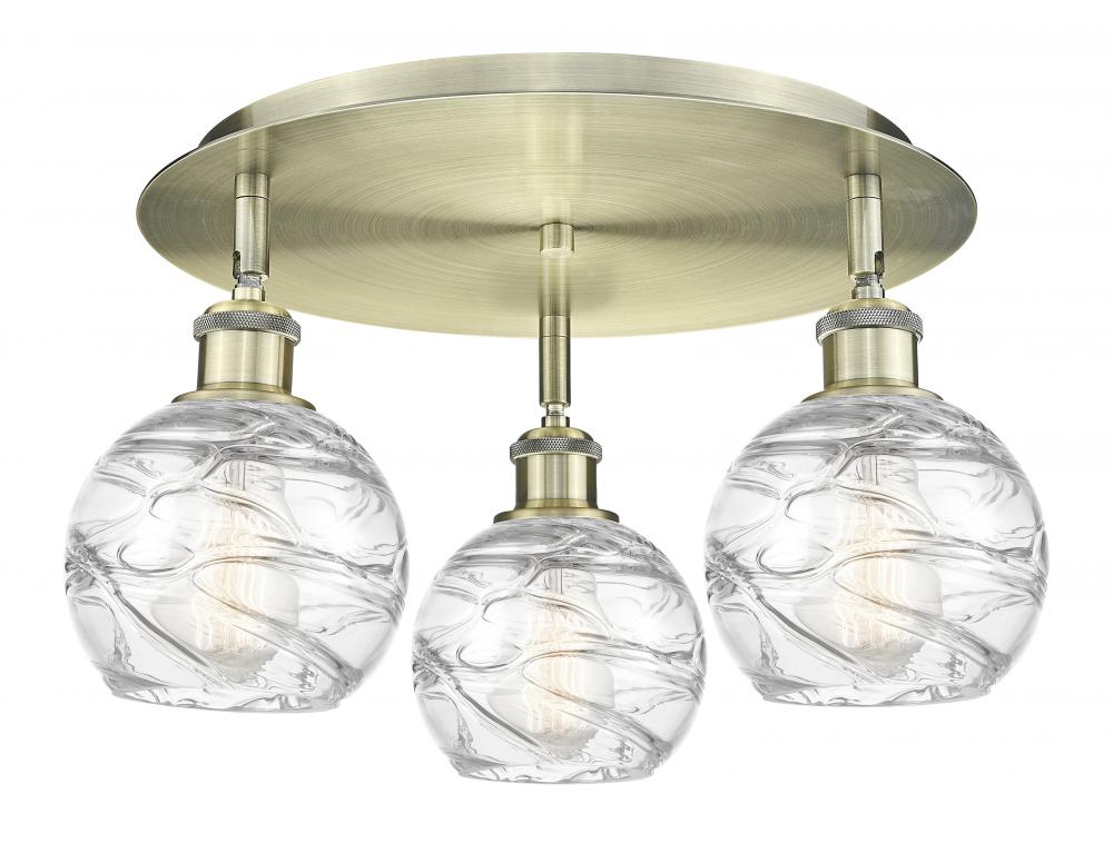 Athens Deco Swirl - 3 Light - 18 inch - Antique Brass - Flush Mount