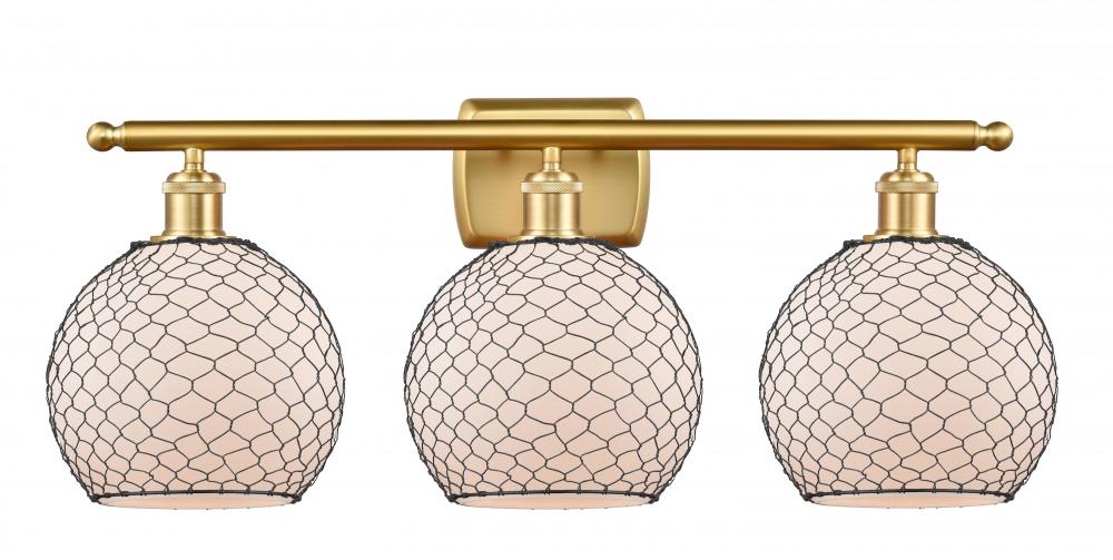 Farmhouse Chicken Wire - 3 Light - 28 inch - Satin Gold - Bath Vanity Light