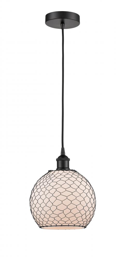 Farmhouse Chicken Wire - 1 Light - 8 inch - Matte Black - Cord hung - Mini Pendant