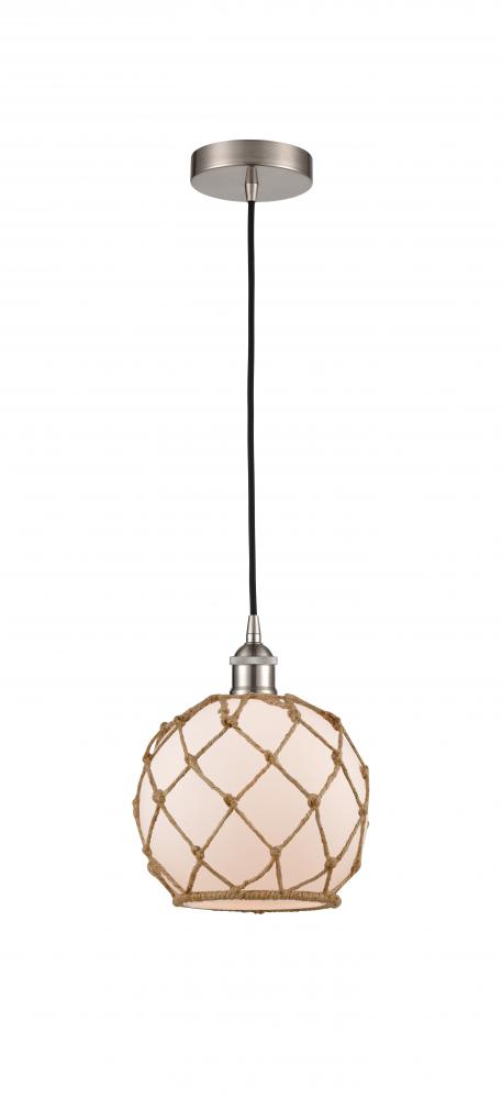 Farmhouse Rope - 1 Light - 8 inch - Brushed Satin Nickel - Cord hung - Mini Pendant