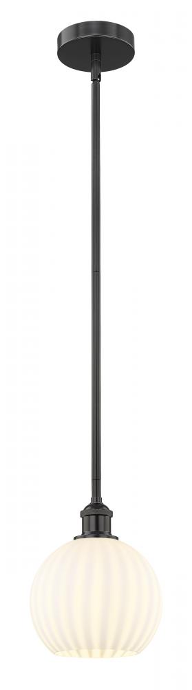 White Venetian - 1 Light - 8 inch - Matte Black - Stem Hung - Mini Pendant