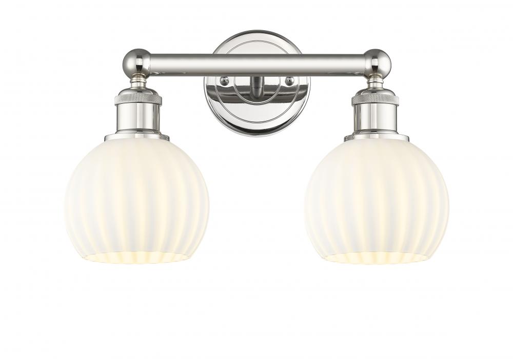 White Venetian - 2 Light - 15 inch - Polished Nickel - Bath Vanity Light