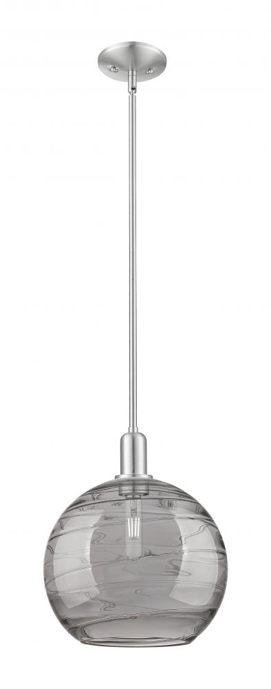 Athens Deco Swirl - 1 Light - 12 inch - Brushed Satin Nickel - Stem hung - Mini Pendant
