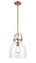 Innovations Lighting 412-1S-BB-10CL - Newton Bell - 1 Light - 10 inch - Brushed Brass - Stem Hung - Mini Pendant