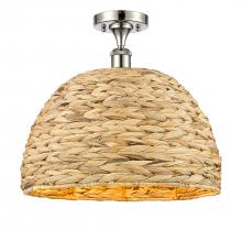 Innovations Lighting 516-1C-PN-RBD-16-NAT - Woven Rattan - 1 Light - 16 inch - Polished Nickel - Semi-Flush Mount