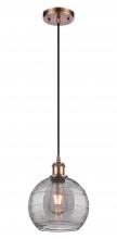 Innovations Lighting 516-1P-AC-G1213-8SM - Athens Deco Swirl - 1 Light - 8 inch - Antique Copper - Cord hung - Mini Pendant