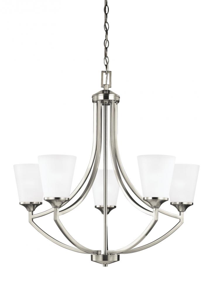 Hanford traditional 5-light indoor dimmable ceiling chandelier pendant light in brushed nickel silve
