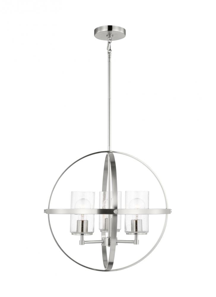 Alturas indoor dimmable 3-light single tier chandelier in brushed nickel with spherical steel frame
