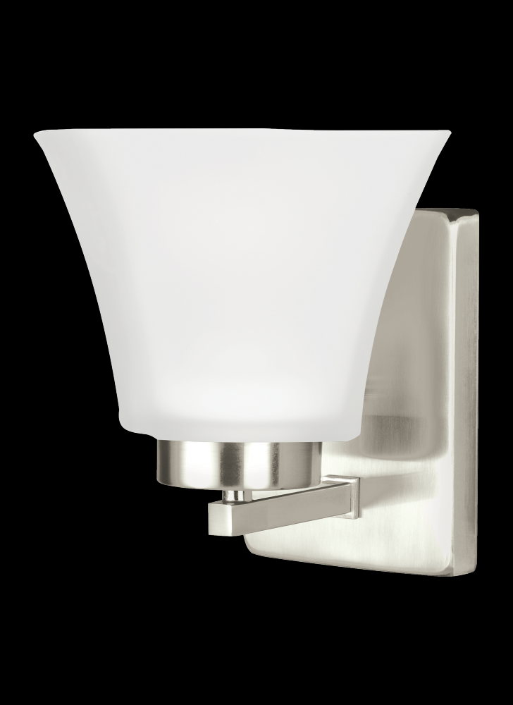 Bayfield contemporary 1-light indoor dimmable bath vanity wall sconce in brushed nickel silver finis