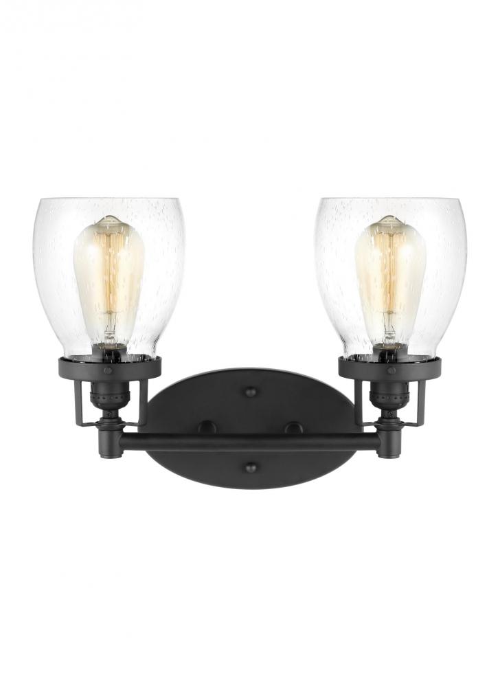 Belton transitional 2-light indoor dimmable bath vanity wall sconce in midnight black finish with cl