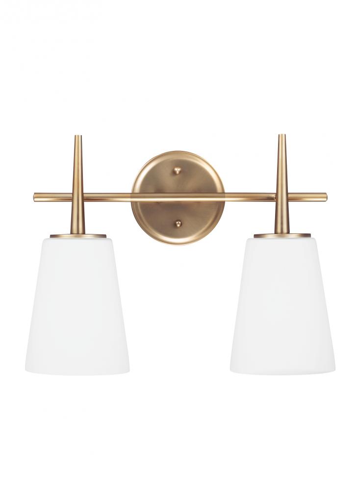 Driscoll contemporary 2-light indoor dimmable bath vanity wall sconce in satin brass gold finish wit