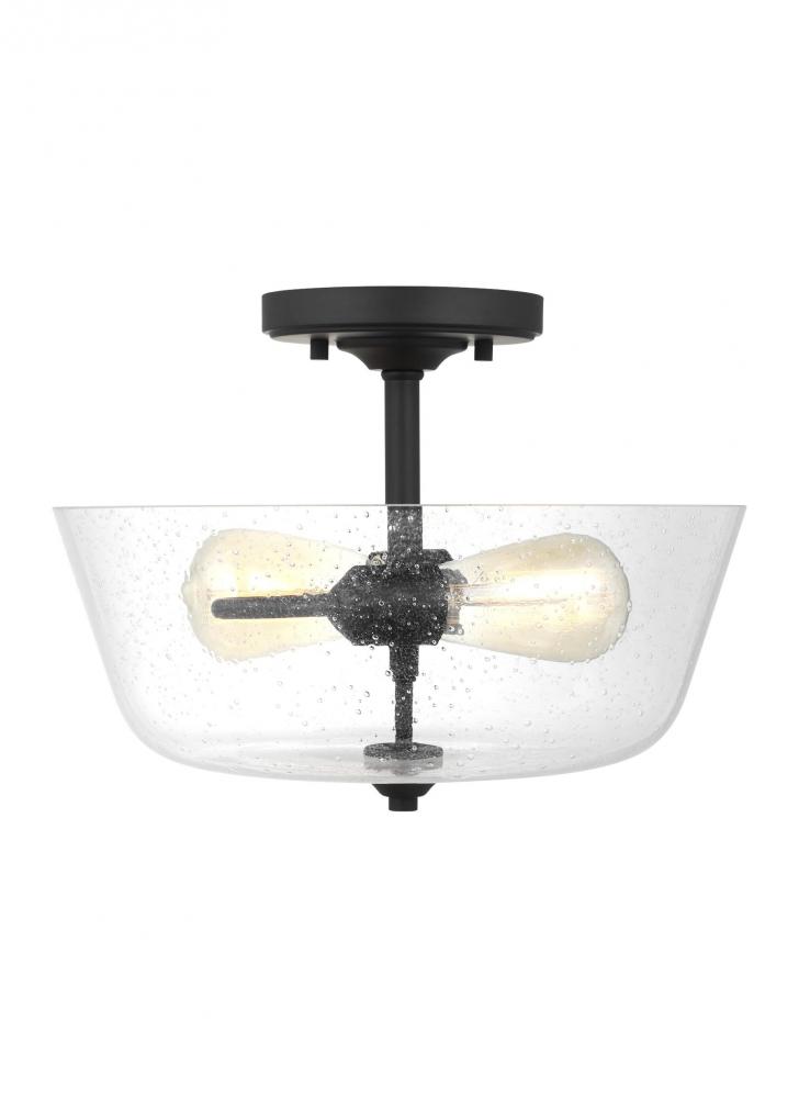 Belton transitional 2-light indoor dimmable ceiling semi-flush mount in midnight black finish with c