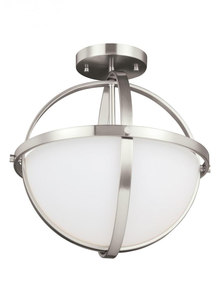 Alturas contemporary 2-light indoor dimmable ceiling semi-flush mount in brushed nickel silver finis