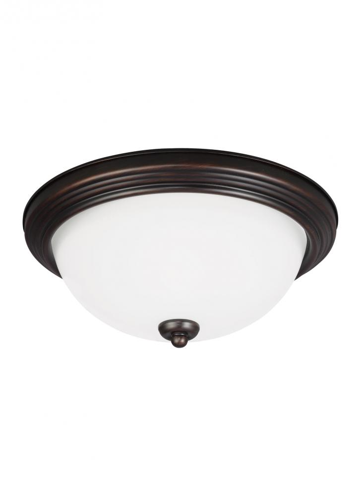 Geary transitional 1-light indoor dimmable ceiling flush mount fixture in bronze finish with satin e