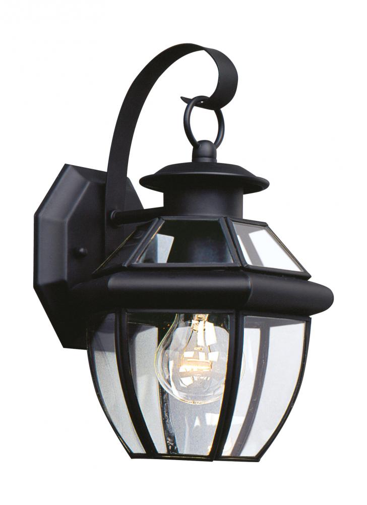 Lancaster traditional 1-light outdoor exterior small wall lantern sconce in black finish with clear