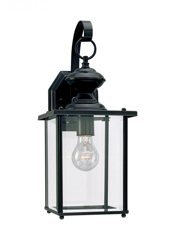 Jamestowne transitional 1-light large outdoor exterior wall lantern in black finish with clear bevel