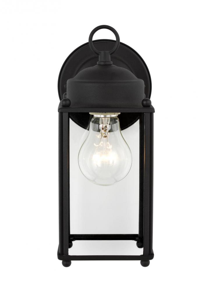 New Castle traditional 1-light outdoor exterior large wall lantern sconce in black finish with clear
