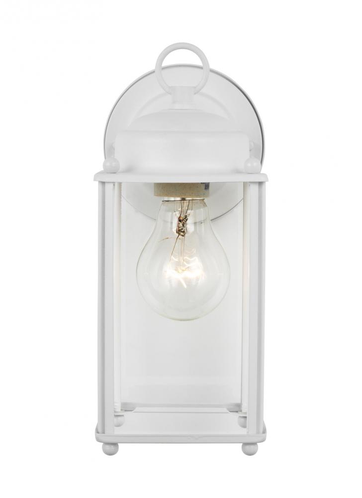 New Castle traditional 1-light outdoor exterior large wall lantern sconce in white finish with clear