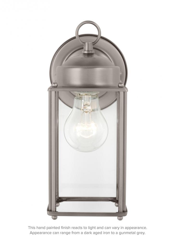 New Castle traditional 1-light outdoor exterior large wall lantern sconce in antique brushed nickel