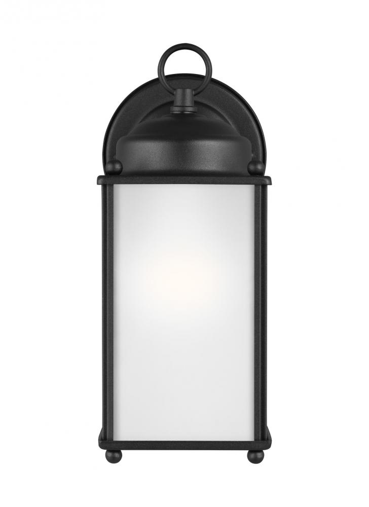 New Castle traditional 1-light outdoor exterior large wall lantern sconce in black finish with satin