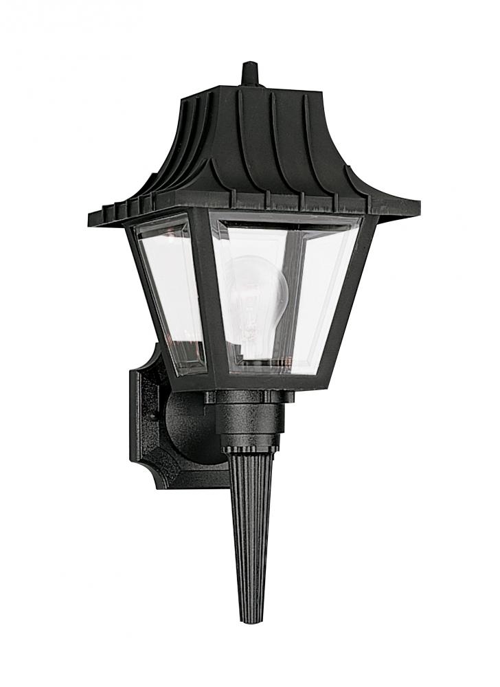 Polycarbonate Outdoor traditional 1-light outdoor exterior medium wall lantern sconce in black finis