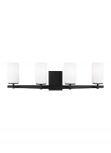Generation Lighting 4424604-112 - Alturas indoor dimmable 4-light wall bath sconce chandelier in a midnight black finish and etched wh