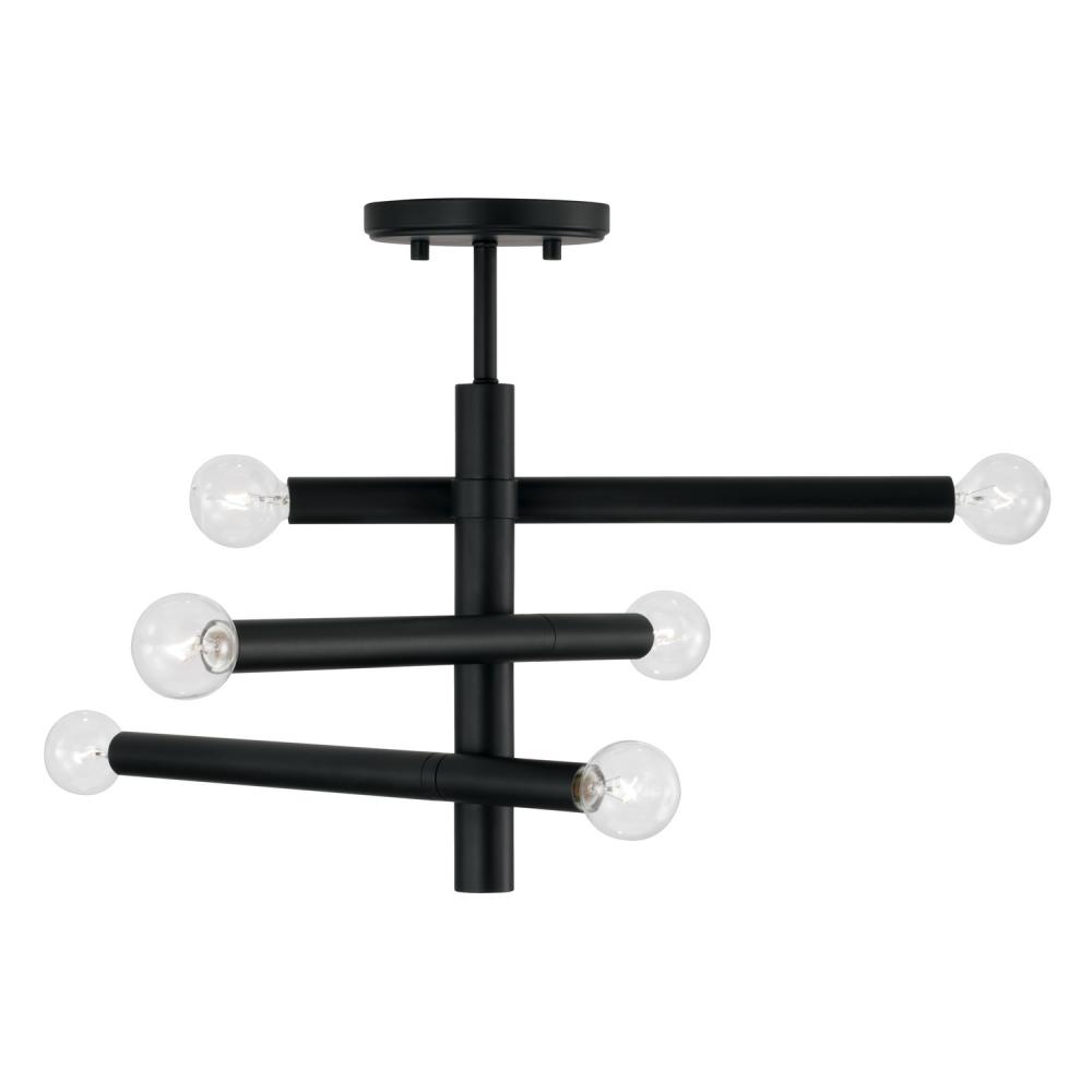 6-Light Modern Sputnik Semi-Flush in Matte Black